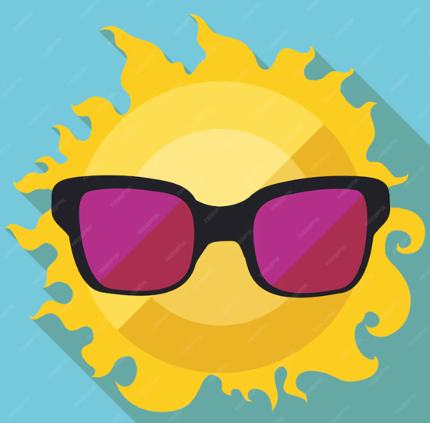 Sun icon with black glasses