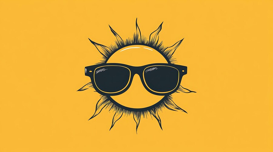 Sun icon with black glasses